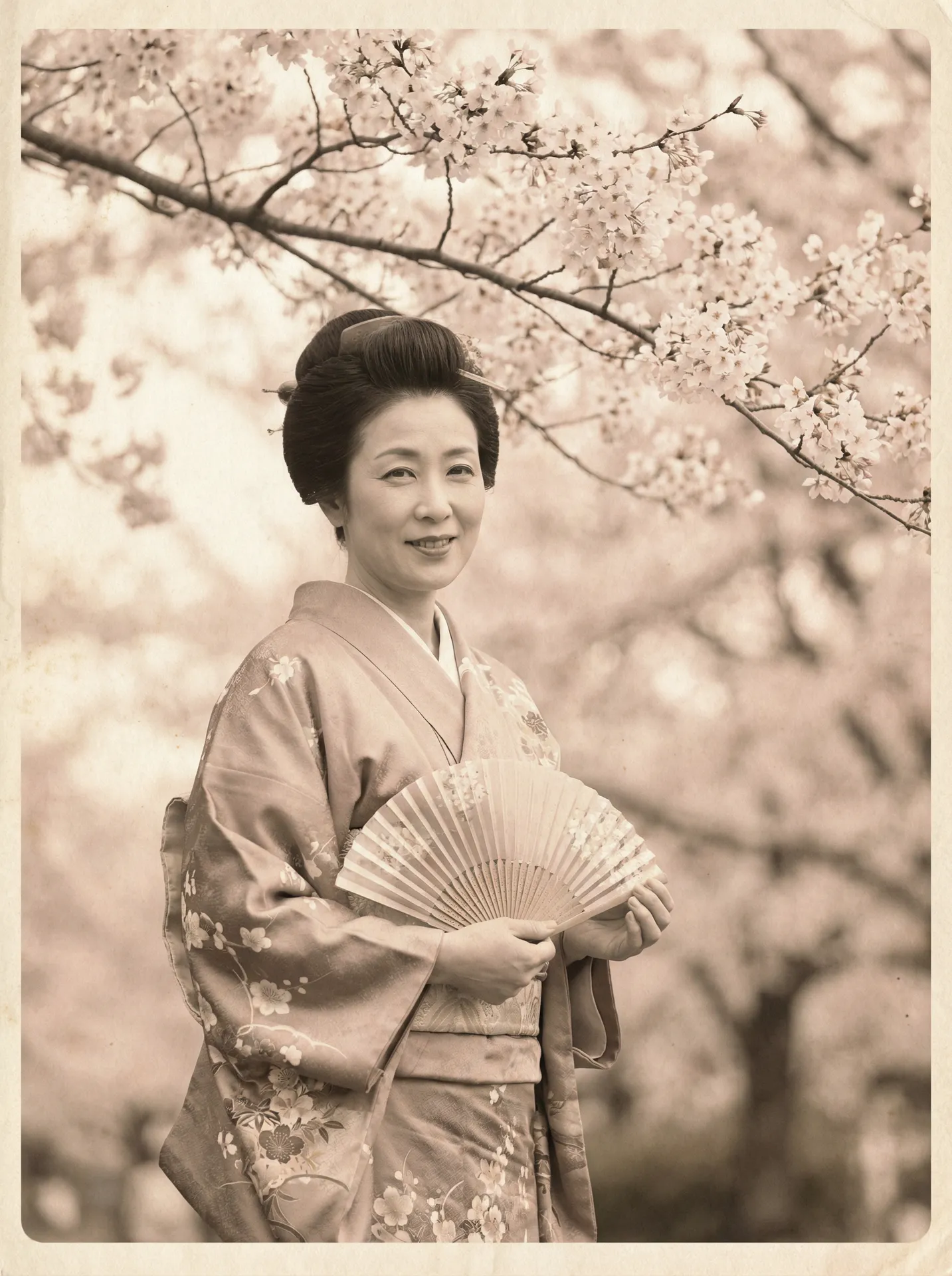 一位持扇的优雅 《交换:完美的邻居》在线观看 在樱花树下的复古写真